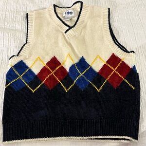 Kids Argyle V-Neck Sweater Vest - Cream, Navy & Multicolor